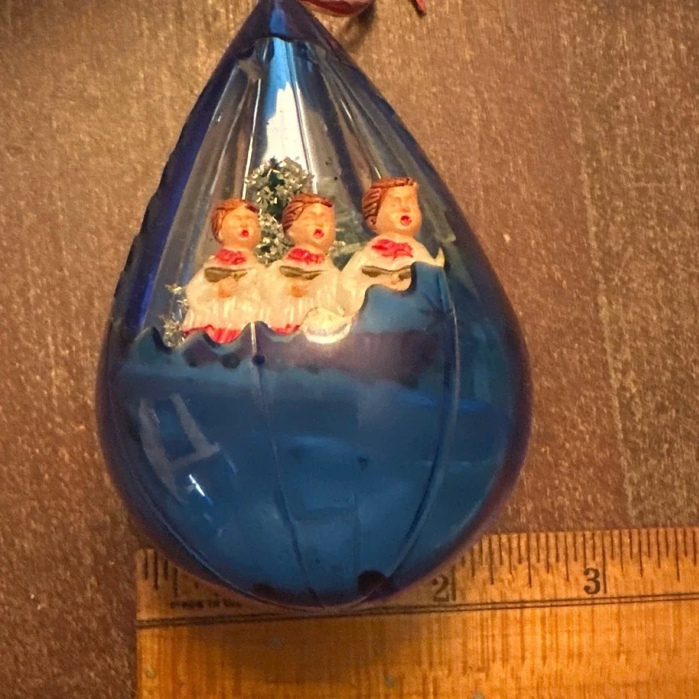 Vtg Jewel Brite Blue Choir Boy Christmas Ornament Reflector Diorama Kitsch MCM
